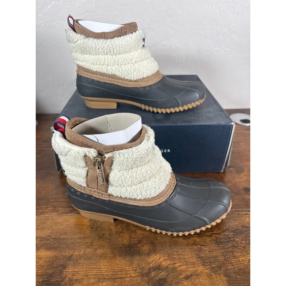 Tommy Hilfiger Roana Womens Duck Boots Dark Brown Cream Faux Shearling 6M
